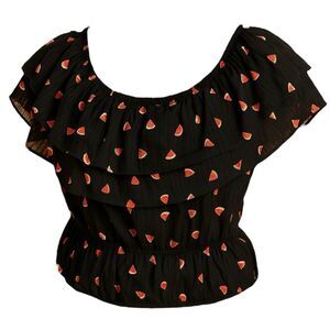 Express Black Ruffled Blouse with Watermelon Pattern Size L
